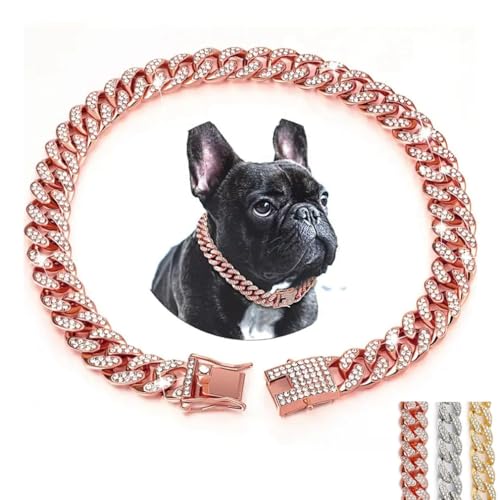 Roségoldene Hundehalsbänder für kleine Hunde, glitzernde Kristalle, Glitzer, Strass, glitzernde Diamanten, Metallhalskette, kubanische Glieder-Welpenhalsbänder für kleine, mittelgroße und große Roségoldene Hundehalsbänder für kleine Hunde, glitzernde Kristalle, Glitzer, Strass, glitzernde Diamanten, Metallhalskette, kubanische Glieder-Welpenhalsbänder für kleine, mittelgroße und große von YOUALSO