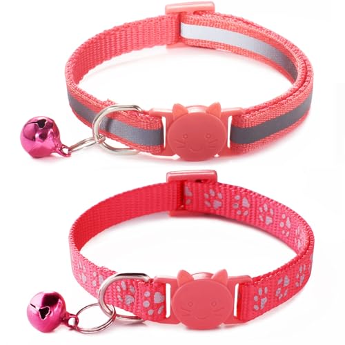 Rotes Katzenhalsband mit Glöckchen, reflektierendes Kätzchenhalsband mit Glöckchen, Katzenhalsband für Mädchen, Katzen, Jungen, Kätzchen, 2 Stück Rotes Katzenhalsband mit Glöckchen, reflektierendes Kätzchenhalsband mit Glöckchen, Katzenhalsband für Mädchen, Katzen, Jungen, Kätzchen, 2 Stück von YOUALSO