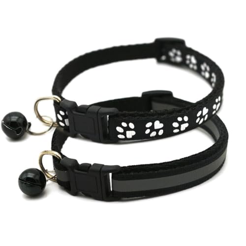 Schwarzes Katzenhalsband mit Glöckchen, 2er-Pack, einfaches und reflektierendes Welpenhalsband mit Glöckchen für XXS, XS, kleine Haustiere, Jungen, kleines Kätzchen, männliches Tier, Halsumfang Schwarzes Katzenhalsband mit Glöckchen, 2er-Pack, einfaches und reflektierendes Welpenhalsband mit Glöckchen für XXS, XS, kleine Haustiere, Jungen, kleines Kätzchen, männliches Tier, Halsumfang von YOUALSO
