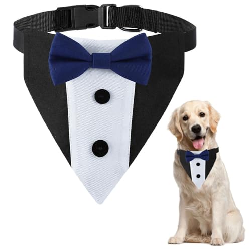 Smokinghalsband für Hunde, Smoking-Anzug, Hochzeits-Outfit, Bandana mit Fliege, Halsbänder für kleine, mittelgroße und große Haustiere, Blau, M Smokinghalsband für Hunde, Smoking-Anzug, Hochzeits-Outfit, Bandana mit Fliege, Halsbänder für kleine, mittelgroße und große Haustiere, Blau, M von YOUALSO