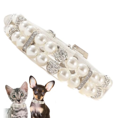 Weißes Perlenhalsband, ausgefallene Kristalle, glitzernde Perlen, Katzenhalsband, Strass, luxuriöse Perlen-Halskette, Diamant-Schmuck, für Mädchen, Kätzchen, Schmuck für XXS, XS, S, M, Hündinnen Weißes Perlenhalsband, ausgefallene Kristalle, glitzernde Perlen, Katzenhalsband, Strass, luxuriöse Perlen-Halskette, Diamant-Schmuck, für Mädchen, Kätzchen, Schmuck für XXS, XS, S, M, Hündinnen von YOUALSO
