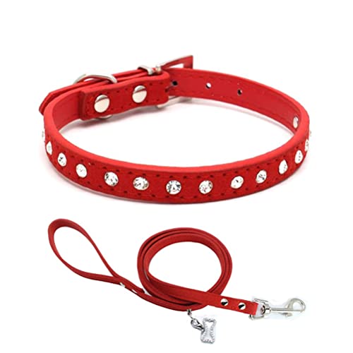 Welpen Halsband Und Leine Set, Glitzer Strasssteinen Strass Glitzersteine Kristall Hundehalsband Welpenhalsband Rot XXS von YOUALSO
