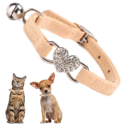 Welpenhalsband mit Glöckchen, glitzerndes Diamantherz, weicher Samt, Katzenhalsband mit Glöckchen, für kleine Hunde, Mädchen, Haustier, Kätzchen, Khaki Welpenhalsband mit Glöckchen, glitzerndes Diamantherz, weicher Samt, Katzenhalsband mit Glöckchen, für kleine Hunde, Mädchen, Haustier, Kätzchen, Khaki von YOUALSO