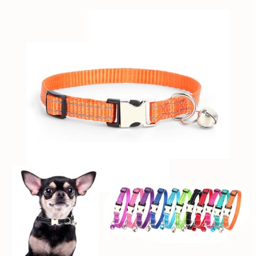 Xs Hundehalsband mit Glöckchen, reflektierendes Nylon, Metallschnalle, Größe XS, Welpenhalsbänder für Welpen, Haustiere, Katzen, Mädchen, Kätzchen, Kleintiere, Orange, XS von YOUALSO