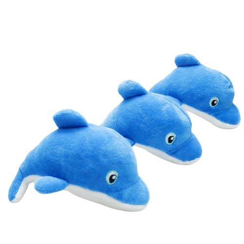 YOUBEMAGIC Delfin-Plüsch-Hundespielzeug, Quietschspielzeug, interaktives Versteck-Ersatz-Hundespielzeug für kleine und mittelgroße Hunde (3 Stück, quietschender Delfinblau) von YOUBEMAGIC