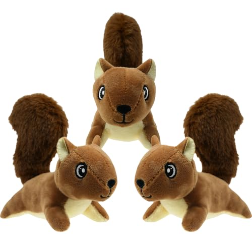 YOUBEMAGIC Eichhörnchen Plüsch-Hundespielzeug, Quietschspielzeug, interaktives Versteck-Ersatz-Hundespielzeug für kleine und mittelgroße Hunde (3 Stück Quietschendes Eichhörnchen C) von YOUBEMAGIC