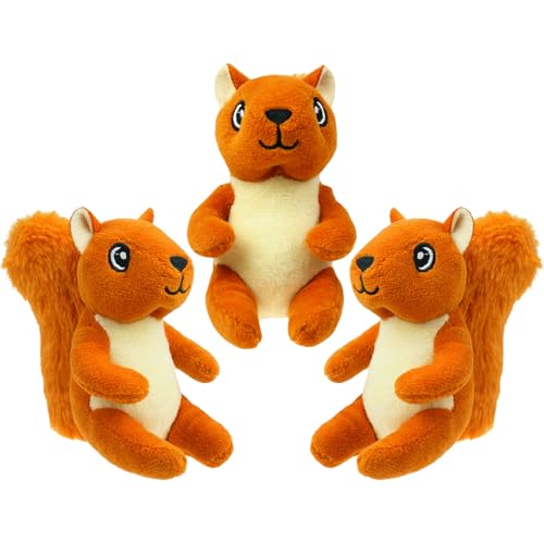 YOUBEMAGIC Eichhörnchen Plüsch-Hundespielzeug, Quietschspielzeug, interaktives Versteck-Ersatz-Hundespielzeug für kleine und mittelgroße Hunde (3 Stück quietschendes Eichhörnchen A) von YOUBEMAGIC