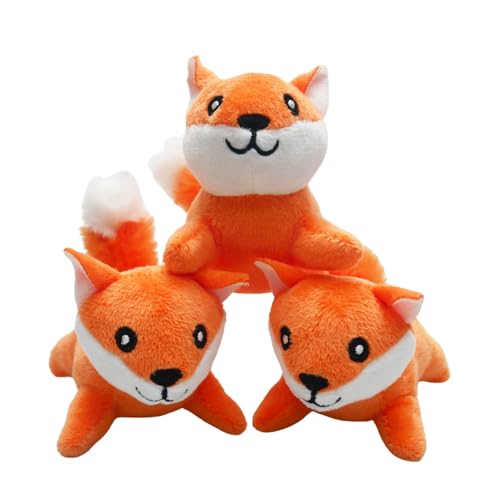 YOUBEMAGIC Fox Plüsch-Hundespielzeug, Quietschspielzeug, interaktives Versteck-Ersatz-Hundespielzeug für kleine und mittelgroße Hunde (3 quietschende Fuchs) von YOUBEMAGIC