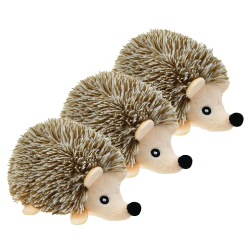 YOUBEMAGIC Igel-Plüsch-Hundespielzeug, Quietschspielzeug, interaktives Versteck-Ersatz-Hundespielzeug für kleine und mittelgroße Hunde (3 Stück, quietschender Igel, braun) von YOUBEMAGIC