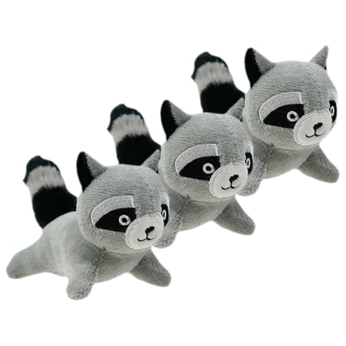 YOUBEMAGIC Waschbär-Plüsch-Hundespielzeug, Quietschspielzeug, interaktives Versteck-Ersatz-Hundespielzeug für kleine und mittelgroße Hunde (3 Stück quietschender Waschbär) von YOUBEMAGIC