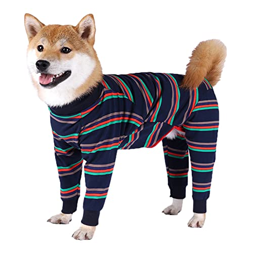 Hundebekleidung Haustier Große Hunde Langärmelig Overall Nachtwäsche Onesie Hundepyjamas für mittelgroße Hunde Große Hunde Indoor Outdoor,Blau,XXL von YOUCAI