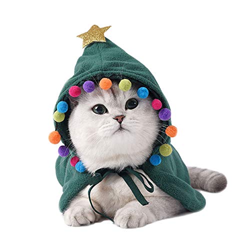 YOUCAI Weihnachts Katze Kleidung Haustierumhang Nette Weihnachtsmann Kostüm Katzenmantel Hunde Katze Kleidung Weihnachts Haustier Kleidung mit Hut,Grün,L von YOUCAI