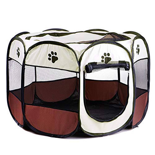 YOUCAI Welpenlaufstall Hundehütte Tierlaufstall Freilaufgehege Faltbares Haustier Zelt 8-Panel Mesh Haus Hundelaufstall Wasserdichtes Zelt für Kleintiere wie Hunde, Katzen,Braun,M von YOUCAI