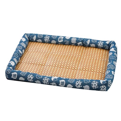 rutschfest Atmungsaktive Schlafunterlage Rattan-Haustier-Kühlmatte Sommer Bett Welpenmatratze mit Kühlnest Kühldecke Kühlkissen für Welpenkätzchenschlafend YMBlaucat von YOUCAI