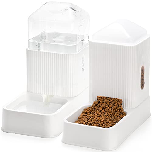 YOUEON 3.5 L Automatisches Katzenfutter und Wasserspender Set, Automatisches Futter- und Tränkeset für kleine, mittelgroße Hunde, Welpen und Kätzchen, weiß von YOUEON