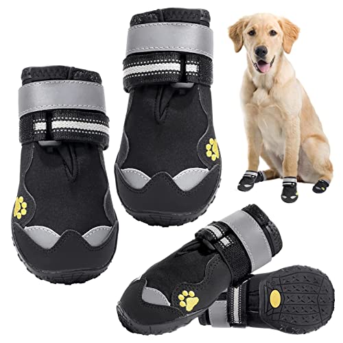 Hundeschneestiefel - Hundestiefel wasserdichte Schuhe mit reflektierenden Streifen, Hundepfotenschutz, Schwarz rutschfeste Hundestiefel für mittelgroße Haustiere, 4 Stück von YOUGE