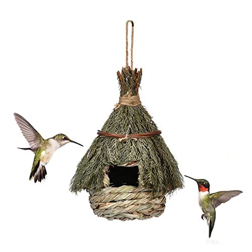 Vogelhaus für draußen, handgewebtes Kolibri-Nest, aufhängbares Naturgras-Vogelhaus, Vogel-Roosting-Tasche, für Gartenfenster, Terrasse, Heimdekoration von YOUGE