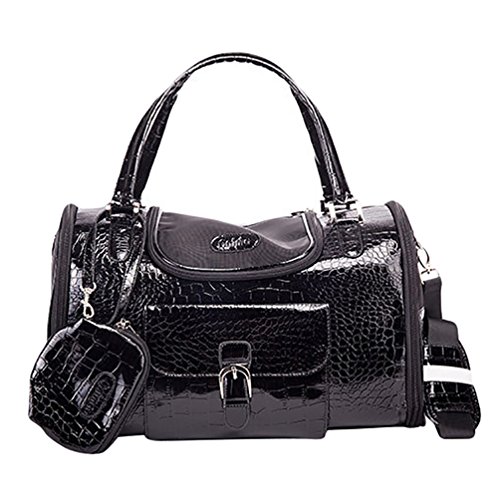 YOUJIA Hund Katze Tragetaschen Handtasche Faux Krokodil Muster Haustier Tasche Tragetasche Handtasche mit Geldbörse S (34 * 22 * 20cm), Schwarz von YOUJIA