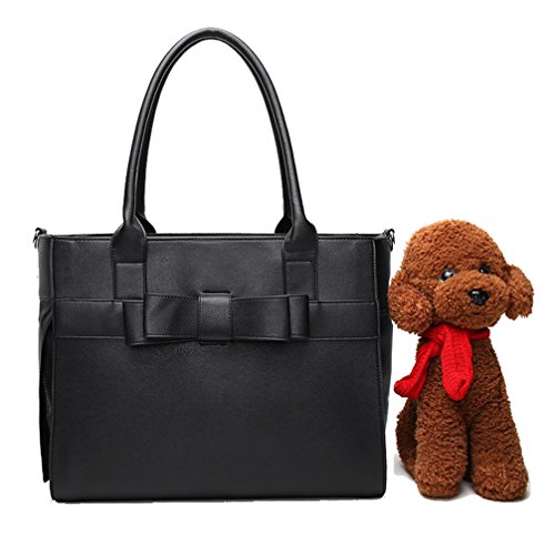 YOUJIA Reise & Transport für Hunde Trageboxen Tragetaschen PU-Leder Handtasche Reise Hundetasche (Schwarz, 41 * 33 * 28cm) von YOUJIA