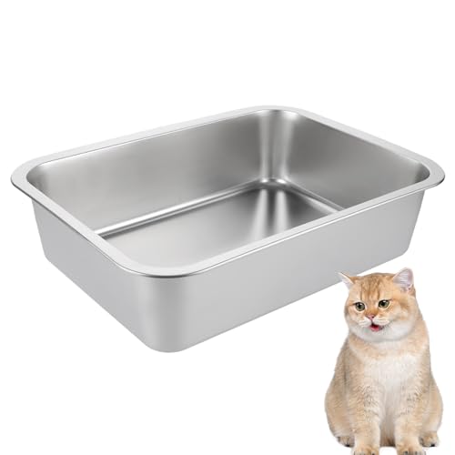 Große Katzentoilette 40×30×10cm Katzenklo Edelstahl Robuste Katzen und Kaninchen Metall klo Silber Kaninchentoilette für Häschen und Katze von YOUNTHYE