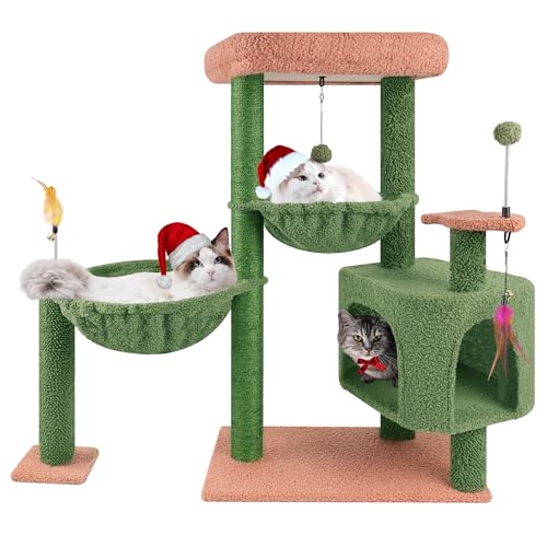 YOUPET 85.0 cm Kaktus Katzenbaum Turm mit Katzenhaus und Kratzbaum für Indoor-Katzen, Activity Center Katzenmöbel mit zwei großen Hängematte und Federspielzeugbällen, Grün YOUPET 85.0 cm Kaktus Katzenbaum Turm mit Katzenhaus und Kratzbaum für Indoor-Katzen, Activity Center Katzenmöbel mit zwei großen Hängematte und Federspielzeugbällen, Grün von YOUPETSER