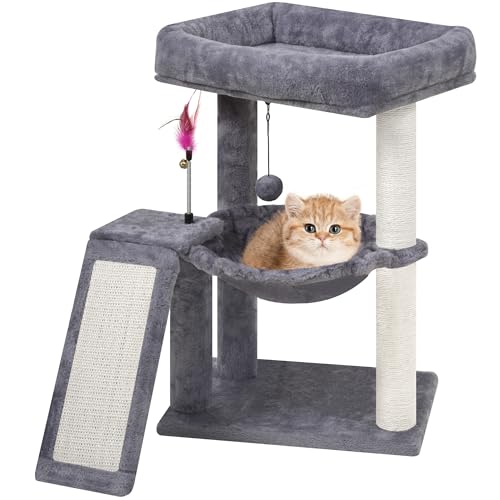 YOUPET Kratzbaum mit Katzenkratzbaum für Indoor-Katzen, Katzenturm mit Kratzbrett und verspielten Spielzeugbällen, Katzenbaumturm mit gemütlicher Hängematte, Grau YOUPET Kratzbaum mit Katzenkratzbaum für Indoor-Katzen, Katzenturm mit Kratzbrett und verspielten Spielzeugbällen, Katzenbaumturm mit gemütlicher Hängematte, Grau von YOUPETSER