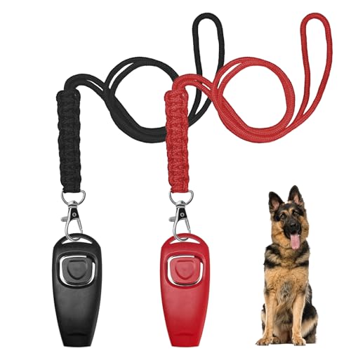 YOURKAY Hundepfeife Rütter Rückruf 2 Stück,Hochfrequenz & Ultraschall, 2-in-1 Clicker + Klickertraining,Handgeflochtener Kordelzug (Rot/Schwarz) Für Hundetraining, Hundeausbildung, Mit Lanyard von YOURKAY