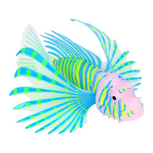 YOUTHINK Fluoreszenz Fisch Aquarium Ornamente 3D künstliche gefölschte leuchtende Löwe Silikon Aquarium Aquarium Dekorationen blau von YOUTHINK