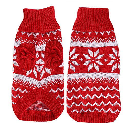 Hund Pullover Haustier Weihnachtskleidung Kostüm Rot Warme Schneeflocke-Muster Welpe Weihnachten Outfits Winter Warme Rollkragen Strickwaren von YOUTHINK
