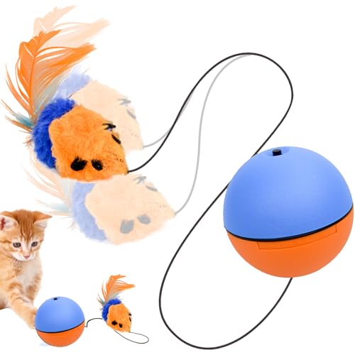 YOUYIKE Interaktives Katzenspielzeug Hundes Ballspielzeug mit Seil, Interaktives Katzenspielzeug Selbstdrehender mit falscher Maus, für Hunde Magic Ball für Katzen Jeder Größe und Jeden Alters von YOUYIKE