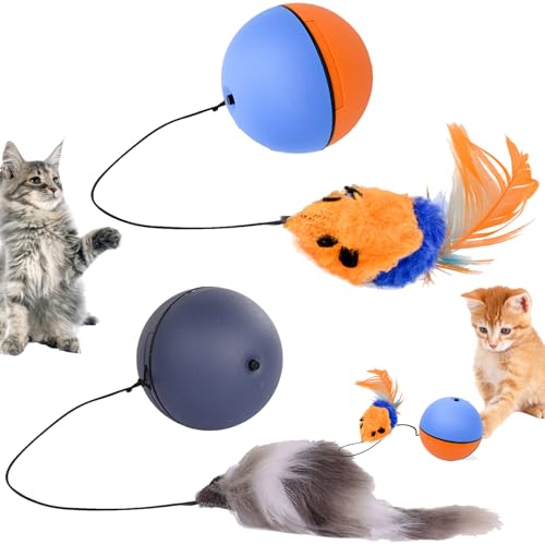 YOUYIKE Interaktives Katzenspielzeug Hundes Ballspielzeug mit Seil, Interaktives Katzenspielzeug Selbstdrehender mit falscher Maus, für Hunde Magic Ball für Katzen Jeder Größe und Jeden Alters von YOUYIKE