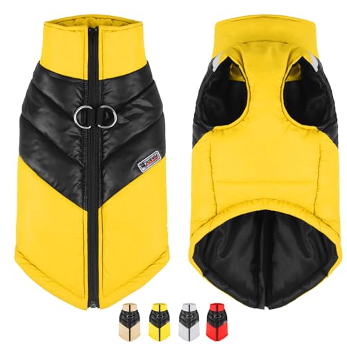 YOUYIKE Hundemantel Wasserdicht Hundejacke Winte Hundejacke Mit Reflektierenden Streifen, Geeignet FüR Nachtwanderung Hundejacke Mit Geschirr Entwickelt FüR Hundejacke GroßE Hunde Design（Gelb S） von YOUYIKE