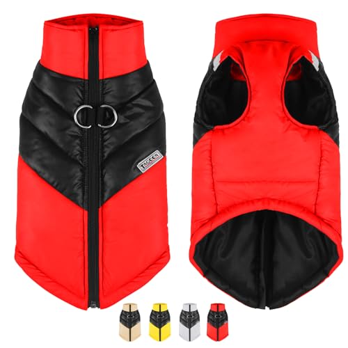 YOUYIKE Hundemantel Wasserdicht Hundejacke Winte Hundejacke Mit Reflektierenden Streifen, Geeignet FüR Nachtwanderung Hundejacke Mit Geschirr Entwickelt FüR Hundejacke GroßE Hunde Design (Rot, M) von YOUYIKE