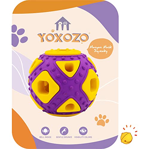 YOXOZO Hundeball Spielzeug, Jingle Bell Innen Geschenk, Quietschspielzeug Gummi Interaktiver Smart Ball mit Löchern, Ideal für Welpen, Kleine, Mittlere und Blindhunde, 2,5 Zoll (Lila Gelb) von YOXOZO