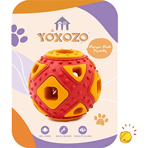 YOXOZO Hundespielzeug, Jingle Bell Innen Geschenk, Quietschspielzeug, interaktiver Smart Ball mit Löchern, ideal für Welpen, kleine, mittelgroße und blinde Hunde, 6,3 cm (Rot Orange) von YOXOZO
