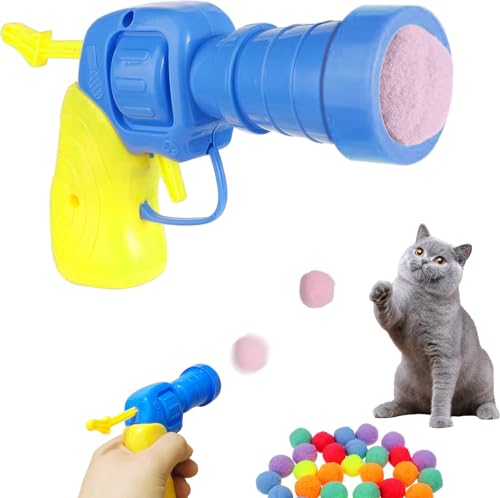 YOYIAG Interaktives Katzenspielzeug-Bälle: Katzenspielzeugwerfer, flauschiger, interaktiver Katzenkicker mit 100 weichen interaktiven Katzenbällen, bunte Plüsch-Spielzeugbälle für Katzen zum von YOYIAG