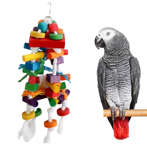 YOYIAG Papageienspielzeug aus Holz, zum Aufhängen, mittelgroß, mehrfarbig, für Sittiche, Nymphensittiche, Wellensittiche, Wellensittiche, 9 x 35 cm von YOYIAG
