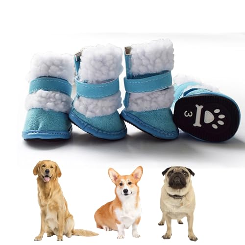 2 Paar Haustier-Schneestiefel, Hundeschuhe Für Kleine Und Mittelgroße Hunde, Hunde-Regenstiefel, Hunde-Baumwollschuhe, Warme Welpenstiefel, Hunde-Winterstiefel, Haustier-Schneeschuhe,Blau,S von YPDOPORA