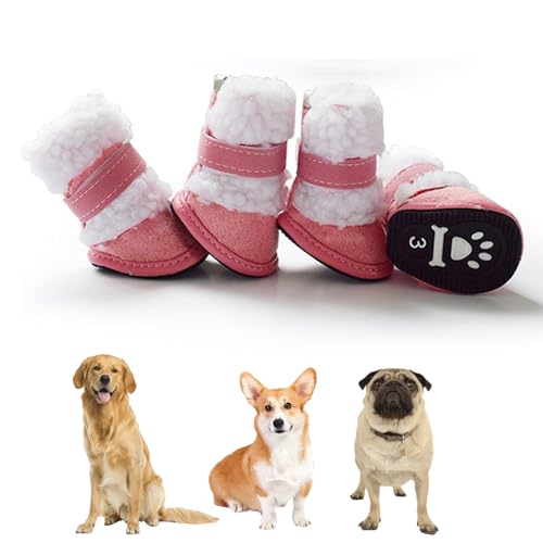 2 Paar Haustier-Schneestiefel, Hundeschuhe Für Kleine Und Mittelgroße Hunde, Hunde-Regenstiefel, Hunde-Baumwollschuhe, Warme Welpenstiefel, Hunde-Winterstiefel, Haustier-Schneeschuhe,Rosa,L von YPDOPORA