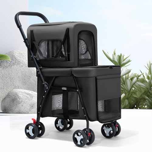2-Stöckiger Haustier-Kinderwagen Für Hunde Und Katzen, 4-Rädriger Haustier-Kinderwagen Mit Netzfenster, Faltbarer Haustier-Trolley Mit Abnehmbarer Handgepäcktasche, Schwenkbares Vorderrad,Schwarz 2-Stöckiger Haustier-Kinderwagen Für Hunde Und Katzen, 4-Rädriger Haustier-Kinderwagen Mit Netzfenster, Faltbarer Haustier-Trolley Mit Abnehmbarer Handgepäcktasche, Schwenkbares Vorderrad,Schwarz von YPDOPORA
