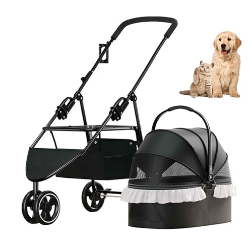3-In-1-Kinderwagen Für Haustiere, Faltbar, 3-Rad-Katzenwagen, Trolley Für Kleine Hunde, Buggy, Welpen, Mit Aufbewahrungskorb, Abnehmbarem Träger-Autositz, Sicherheitsgurt Und Netzfenstern,Schwarz 3-In-1-Kinderwagen Für Haustiere, Faltbar, 3-Rad-Katzenwagen, Trolley Für Kleine Hunde, Buggy, Welpen, Mit Aufbewahrungskorb, Abnehmbarem Träger-Autositz, Sicherheitsgurt Und Netzfenstern,Schwarz von YPDOPORA
