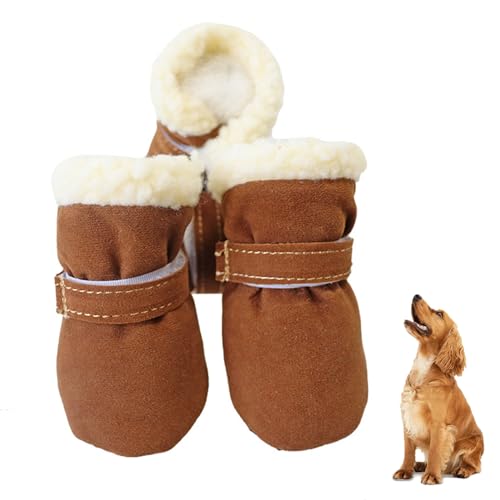 YPDOPORA 4 Stück Haustier-Schneestiefel, Plus Samtwarme Einfarbige Farbe, Verhindern Kälte Und Winddichte Stiefeletten, rutschfeste Schuhe, Haustier-Hundestiefel Für Kleine, Mittelgroße Hunde,Braun,M von YPDOPORA