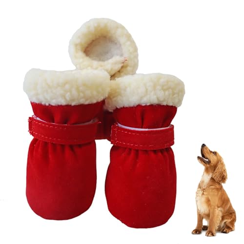 4 Stück Haustier-Schneestiefel, Plus Samtwarme Einfarbige Farbe, Verhindern Kälte Und Winddichte Stiefeletten, rutschfeste Schuhe, Haustier-Hundestiefel Für Kleine, Mittelgroße Hunde,Rot,XL von YPDOPORA