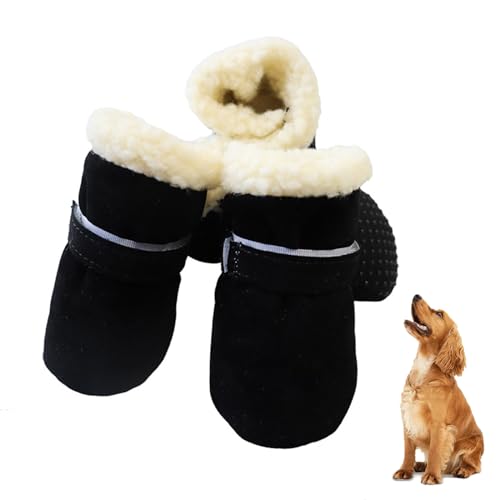 4 Stück Haustier-Schneestiefel, Plus Samtwarme Einfarbige Farbe, Verhindern Kälte Und Winddichte Stiefeletten, rutschfeste Schuhe, Haustier-Hundestiefel Für Kleine, Mittelgroße Hunde,Schwarz,L von YPDOPORA