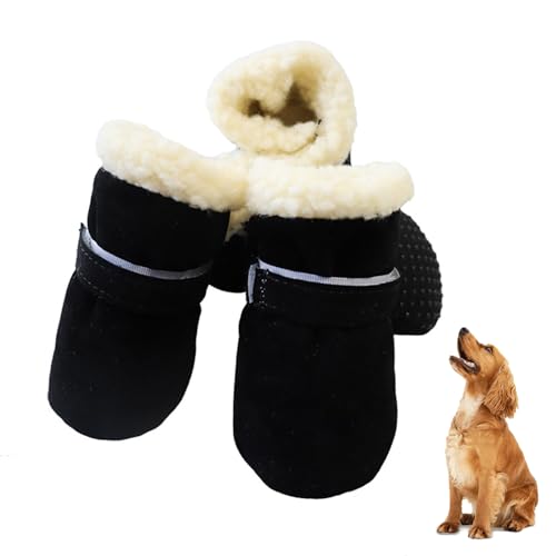 4 Stück Haustier-Schneestiefel, Plus Samtwarme Einfarbige Farbe, Verhindern Kälte Und Winddichte Stiefeletten, Rutschfeste Schuhe, Haustier-Hundestiefel Für Kleine, Mittelgroße Hunde,Schwarz,L von YPDOPORA