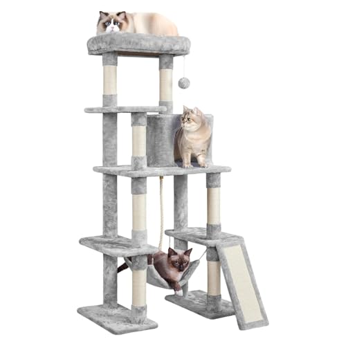 63 Zoll Großer Mehrstöckiger Kratzbaumturm, Kratzbaum Mit Sisalbeschichteten Kratzbäumen, Katzenhaus, Hängematte, Baumelndem Ball Und Erweiterter Plattform Zum Spielen Und Schlafen Für Katzen,B von YPDOPORA