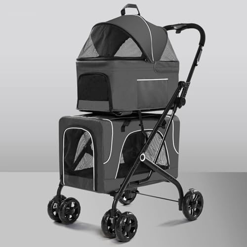 Doppelter Hundebuggy, Faltbarer 3-In-1-Katzenbuggy Mit 2 Abnehmbaren Trägern, Sicherheitsgurt, Abnehmbaren Polstern, 4 Rädern, Reise-Haustierbuggy Für Kleine Mittelgroße Hunde Und Katzen,Grau Doppelter Hundebuggy, Faltbarer 3-In-1-Katzenbuggy Mit 2 Abnehmbaren Trägern, Sicherheitsgurt, Abnehmbaren Polstern, 4 Rädern, Reise-Haustierbuggy Für Kleine Mittelgroße Hunde Und Katzen,Grau von YPDOPORA