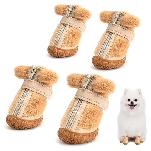 Fleece-Hundestiefel Für Den Winter, Warme Fleece-Schneeschuhe Für Welpen Mit Rutschfester Gummisohle, Hundeschuhe Für Kleine Hundestiefel Oder Winterliche Hartholzböden,A,L von YPDOPORA