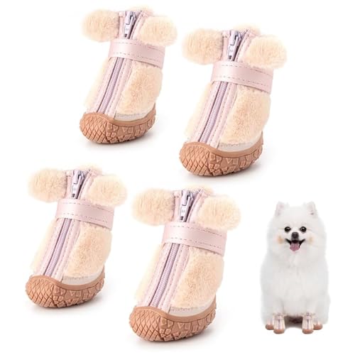 Fleece-Hundestiefel Für Den Winter, Warme Fleece-Schneeschuhe Für Welpen Mit Rutschfester Gummisohle, Hundeschuhe Für Kleine Hundestiefel Oder Winterliche Hartholzböden,B,L von YPDOPORA