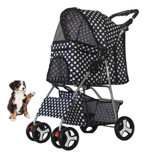 Haustier-Buggy Mit 4 Rädern, Multifunktionaler Jogger-Buggy Für Hunde Und Katzen, Zusammenklappbarer, Leichter Reisebuggy Mit Abnehmbarer Trage Und Getränkehalter Für Hunde Und Katzen,Schwarz von YPDOPORA